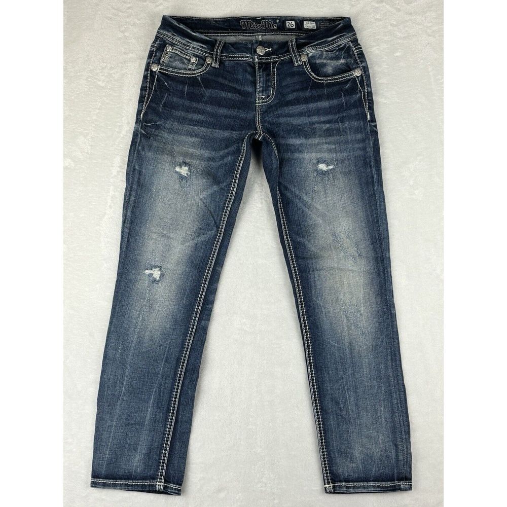Miss Me Jeans Womens Blue Easy Crop Capri Distressed Jeans Size 26 (28 Measured)